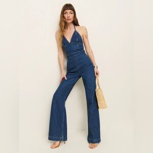 Reformation Lennon Denim Jumpsuit Silver - Size 6